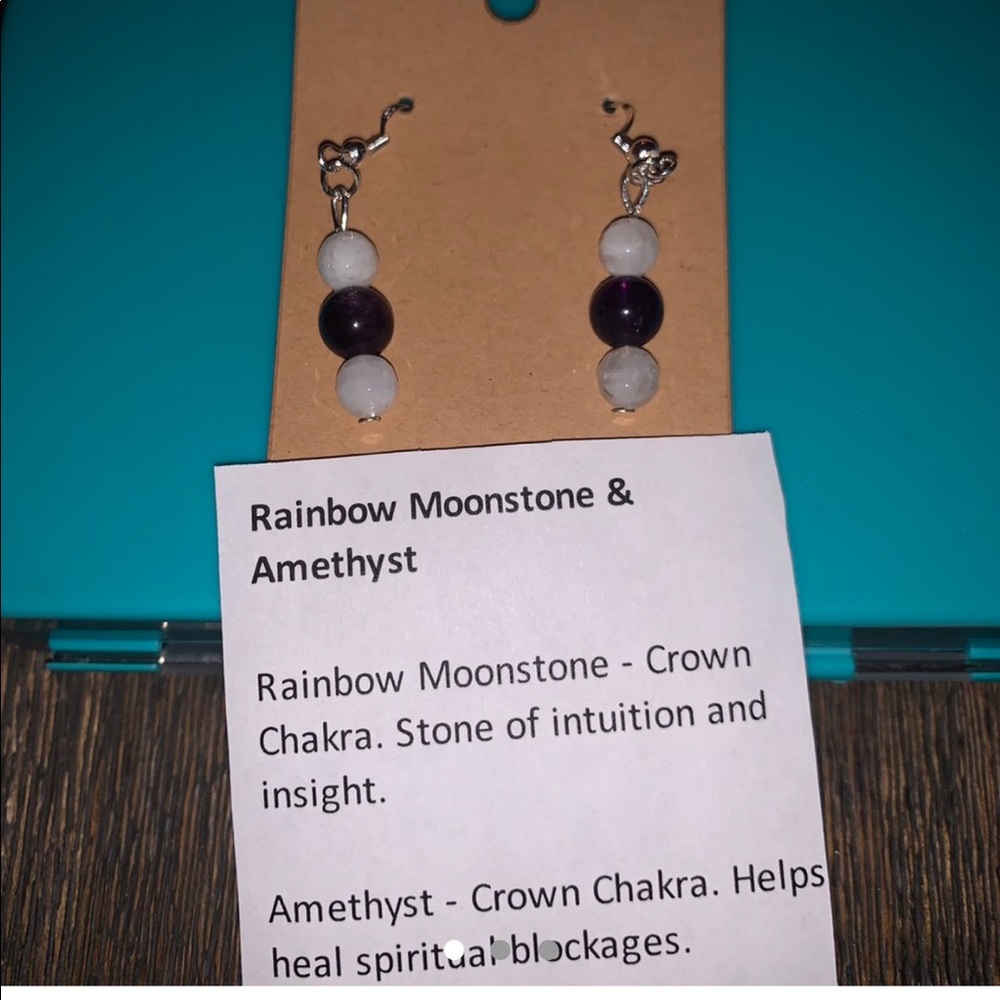 Rainbow moonstone and amethyst chakra earrings